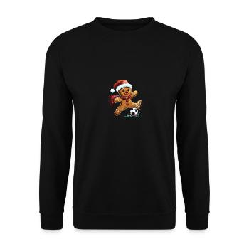 Festliches Lebkuchenmann Fußball Design - Unisex Pullover - Schwarz - Vorne - Alina (178cm) & Michal (187cm)
