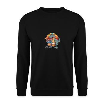 Trex spielt Schlagzeug - Unisex Pullover - Schwarz - Vorne - Alina (178cm) & Michal (187cm)