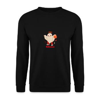 Gechillter Geist mit Kürbis für Halloween - Unisex Pullover - Schwarz - Vorne - Alina (178cm) & Michal (187cm)