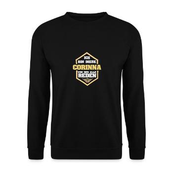 Corinna als Rufname - Unisex Pullover - Schwarz - Vorne - Alina (178cm) & Michal (187cm)