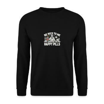 Sei nett zu mir, ich verteile die Glückspillen - Unisex Pullover - Schwarz - Vorne - Alina (178cm) & Michal (187cm)