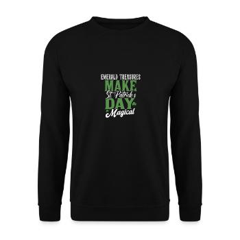Smaragdgrüne Schätze machen den St. Patrick's Day magisch - Unisex Pullover - Schwarz - Vorne - Alina (178cm) & Michal (187cm)