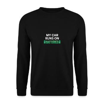 Mein Auto wird mit Batterien betrieben - Unisex Pullover - Schwarz - Vorne - Alina (178cm) & Michal (187cm)