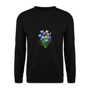 blue yellow crocus blossoms spring flower floral - Unisex Sweatshirt - black - Front - Alina (178cm) & Michal (187cm)