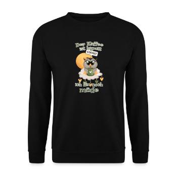 Der Kaffee ist kaputt bin noch müde Eule - Unisex Pullover - Schwarz - Vorne - Alina (178cm) & Michal (187cm)