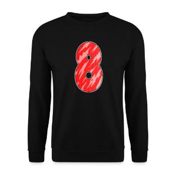 Zahl 8 Nummer Acht Motiv Rot Muster - Unisex Pullover - Schwarz - Vorne - Alina (178cm) & Michal (187cm)