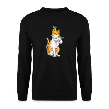 Katze Geburtstag Tröte - Unisex Pullover - Schwarz - Vorne - Alina (178cm) & Michal (187cm)