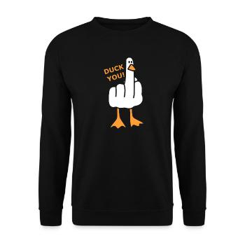 Naughty Duck - Duck You! - Unisex Sweatshirt - black - Front - Alina (178cm) & Michal (187cm)