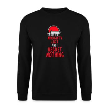 On the naughty list and regret nothing XMas Spruch - Unisex Sweatshirt - black - Front - Alina (178cm) & Michal (187cm)