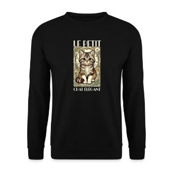 Le Petit Chat Élégant – Jugendstil Katze - Unisex Pullover - Schwarz - Vorne - Alina (178cm) & Michal (187cm)