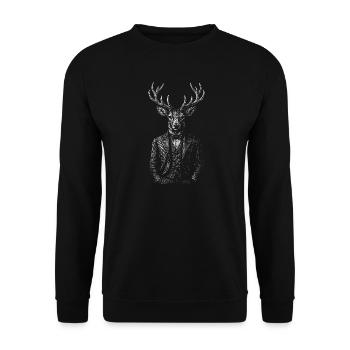 Cerf élégant en costume sur mesure - Sweat-shirt Unisexe - noir - Devant - Alina (178cm) & Michal (187cm)