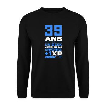 39 Ans Humour Geek 39 Ans Anniversaire Gamer - Sweat-shirt Unisexe - noir - Devant - Alina (178cm) & Michal (187cm)