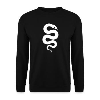 Weiße Schlangen-Silhouette auf Schwarz - Unisex Pullover - Schwarz - Vorne - Alina (178cm) & Michal (187cm)