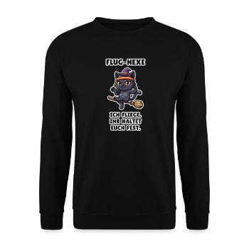Flug-Hexe – Lustige Halloween Hexengruppe Besen - Unisex Pullover - Schwarz - Vorne - Alina (178cm) & Michal (187cm)