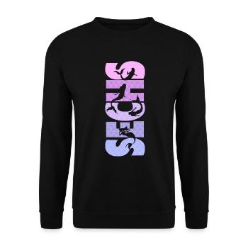 Kinder Geburtstag Mädchen 6 Jahre Meerjungfrau - Unisex Pullover - Schwarz - Vorne - Alina (178cm) & Michal (187cm)