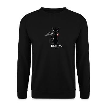 Neue Freundin? - Lustiges Katzen Shirt Design - Unisex Pullover - Schwarz - Vorne - Alina (178cm) & Michal (187cm)
