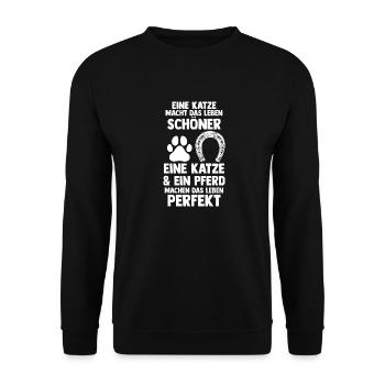 Katzen Pferdeliebhaber Katzenliebhaber Pferde - Unisex Pullover - Schwarz - Vorne - Alina (178cm) & Michal (187cm)