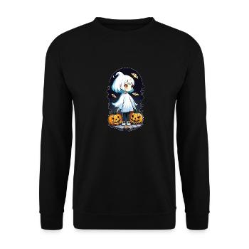 Halloween - Kleiner Geist Kürbis Manga - Unisex Pullover - Schwarz - Vorne - Alina (178cm) & Michal (187cm)