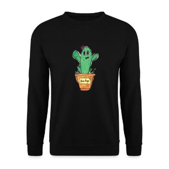 Süßer Kaktus mit Topf und Schild - free hugs - Unisex Pullover - Schwarz - Vorne - Alina (178cm) & Michal (187cm)