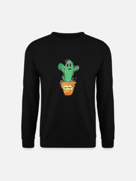 Cute cactus with pot and shield - free hugs - Unisex Sweatshirt - black