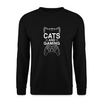 Katzen Und Gaming Lustige Katze Liebhaber Gaming Geschenk Gamer - Unisex Pullover - Schwarz - Vorne - Alina (178cm) & Michal (187cm)