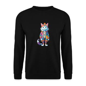 Hippie Cat - Unisex Pullover - Schwarz - Vorne - Alina (178cm) & Michal (187cm)