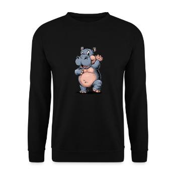 Niedliches Nipferd Baby mit Zung raus. Design - Unisex Pullover - Schwarz - Vorne - Alina (178cm) & Michal (187cm)