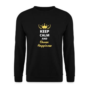 "Bleib ruhig und wähle das Glück" - Happiness - Unisex Pullover - Schwarz - Vorne - Alina (178cm) & Michal (187cm)