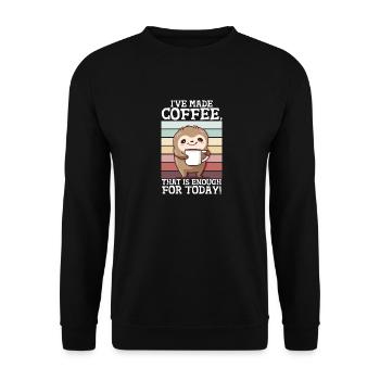 Kaffee Spuch Faultier Lustig Vintage Morgenmuffel - Unisex Pullover - Schwarz - Vorne - Alina (178cm) & Michal (187cm)