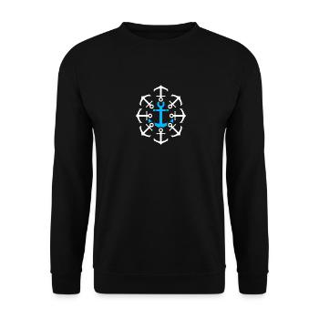 Anker Blau - Ich liebe Segeln und das Meer - Unisex Pullover - Schwarz - Vorne - Alina (178cm) & Michal (187cm)