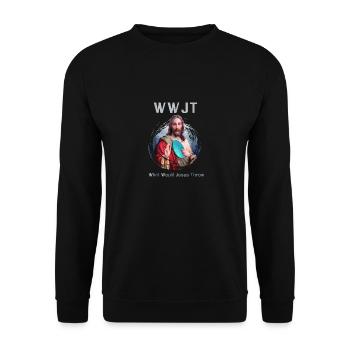 Lustiges Disc Golf Frisbee Jesus Geschenk - Unisex Pullover - Schwarz - Vorne - Alina (178cm) & Michal (187cm)