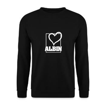 Geschenk für Albin - Unisex Pullover - Schwarz - Vorne - Alina (178cm) & Michal (187cm)