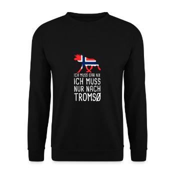 Ich Muss Nur Nach Tromsø Norwegen Norge Elch - Unisex Pullover - Schwarz - Vorne - Alina (178cm) & Michal (187cm)