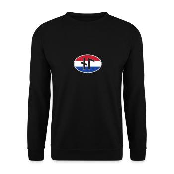 NL (Nederland) Runen-Ländercode-Aufkleber - Unisex Pullover - Schwarz - Vorne - Alina (178cm) & Michal (187cm)