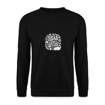 Katze und Kaffee ist alles was ich brauche - Unisex Pullover - Schwarz - Vorne - Alina (178cm) & Michal (187cm)