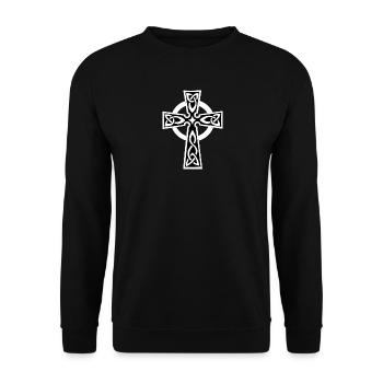 Weißes keltisches oder keltisches Kreuz - Unisex Pullover - Schwarz - Vorne - Alina (178cm) & Michal (187cm)