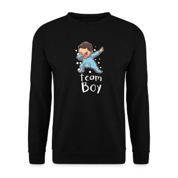 Gender Reveal Team Boy Babyparty - Unisex Pullover - Schwarz - Vorne - Alina (178cm) & Michal (187cm)