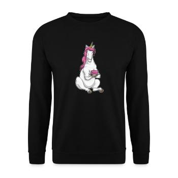 Einhorn Geburtstag Kuchen - Unisex Pullover - Schwarz - Vorne - Alina (178cm) & Michal (187cm)