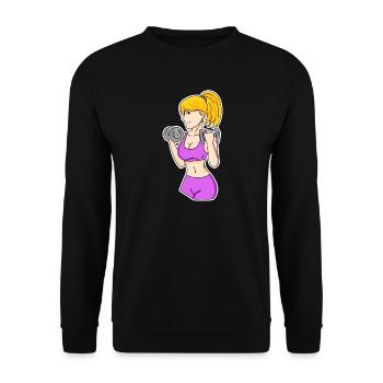 Fitness Frau Hanteln - Unisex Pullover - Schwarz - Vorne - Alina (178cm) & Michal (187cm)