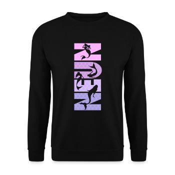 Kinder Geburtstag Mädchen 9 Jahre Meerjungfrau - Unisex Pullover - Schwarz - Vorne - Alina (178cm) & Michal (187cm)