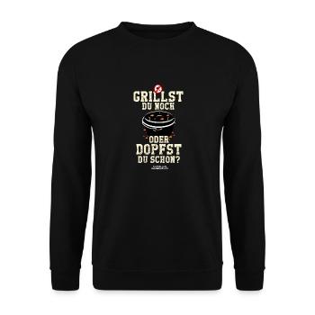 Grillst du noch Distressed Look - Unisex Pullover - Schwarz - Vorne - Alina (178cm) & Michal (187cm)