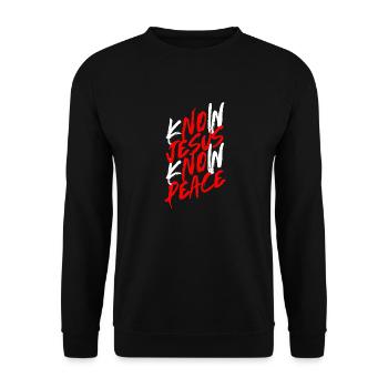 Know Jesus Know Peace kennen - Christliche Kleidung - Unisex Pullover - Schwarz - Vorne - Alina (178cm) & Michal (187cm)