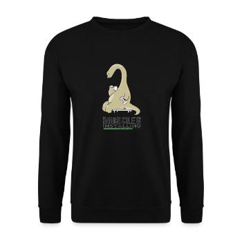 Dino pumpt sich auf - Fitnesssaurier - - Unisex Pullover - Schwarz - Vorne - Alina (178cm) & Michal (187cm)