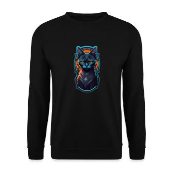 Schwarzes Kätzchen und Neonlicht - Unisex Pullover - Schwarz - Vorne - Alina (178cm) & Michal (187cm)