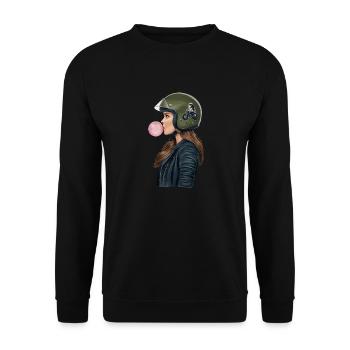 Coole Motorradfahrerin Bikerin kaut Kaugummi - Unisex Pullover - Schwarz - Vorne - Alina (178cm) & Michal (187cm)