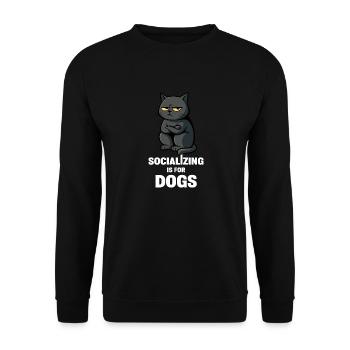 Sozialisierung ist für Hunde – unsoziale Katzenstimmung - Unisex Pullover - Schwarz - Vorne - Alina (178cm) & Michal (187cm)