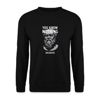 Zitat von Sokrates - Unisex Pullover - Schwarz - Vorne - Alina (178cm) & Michal (187cm)