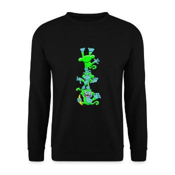 Gib den neon grünen Affen keinen Zucker! - Unisex Pullover - Schwarz - Vorne - Alina (178cm) & Michal (187cm)