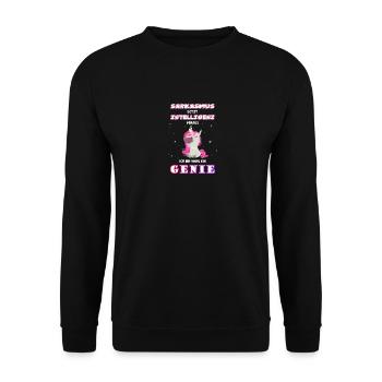 Sarkasmus Intelligenz Genie Einhorn Shirt - Unisex Pullover - Schwarz - Vorne - Alina (178cm) & Michal (187cm)