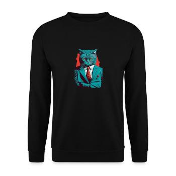 Serious boss cat in a suit - Unisex Pullover - Schwarz - Vorne - Alina (178cm) & Michal (187cm)